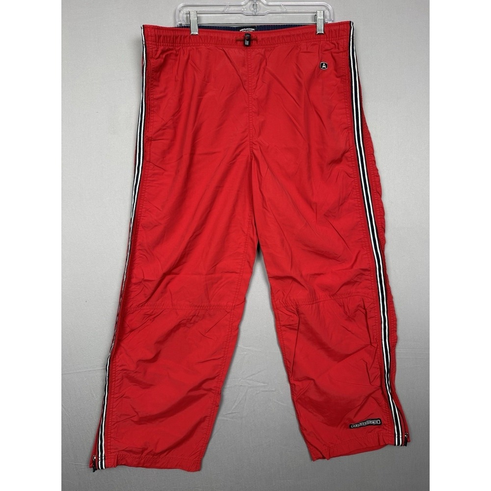 Vintage Abercrombie & Fitch Red Nylon Striped Track Pants Mens Large Baggy Y2K
